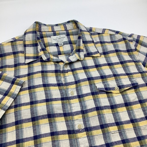 Lucky Brand Mens Linen Blend Short Sleeve Button Up Shirt Blue‎ Yellow Size XL